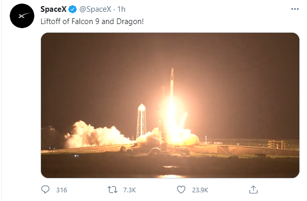 二手火箭立功！SpaceX载人龙飞船成功发射：搭载四名宇航员