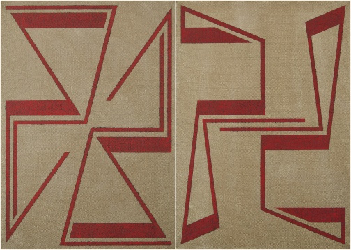 《朱砂》 100×70 cm (单联,共2联) 布面矿物质颜色 2018 《朱砂》 100×70 cm (单联,共2联) 布面矿物质颜色 2018