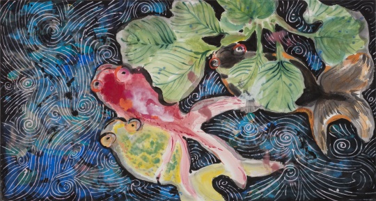 梁缨 《荷动知鱼散》 97×179cm 纸本设色 2018 梁缨 《荷动知鱼散》 97×179cm 纸本设色 2018
