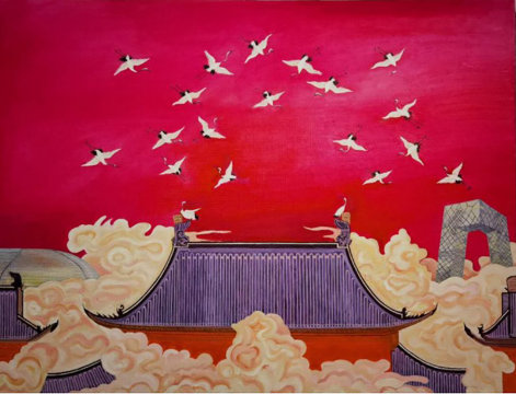 王明贤《红色瑞鹤图》105×80cm 布面油画 2013 王明贤《红色瑞鹤图》105×80cm 布面油画 2013
