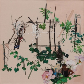 《自留地-障 》42×42cm 丝绸上国画,油性颜料 2020 《自留地-障 》42×42cm 丝绸上国画,油性颜料 2020