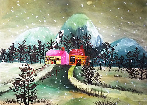儿童画赏析—孩子们画笔下的冬日雪景