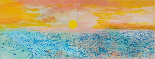 《有黄色太阳的风景》112x145cm x2 布面丙烯 2021 《有黄色太阳的风景》112x145cm x2 布面丙烯 2021