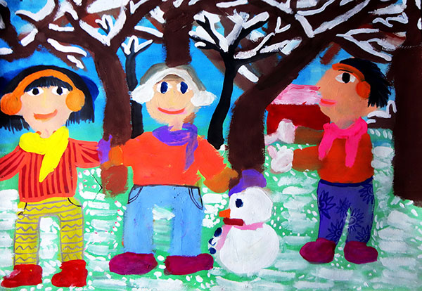 儿童画赏析—五彩缤纷的雪中世界！