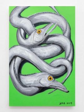 王兴杰 《两条刀鱼》 120×80cm 布面丙烯 2019 