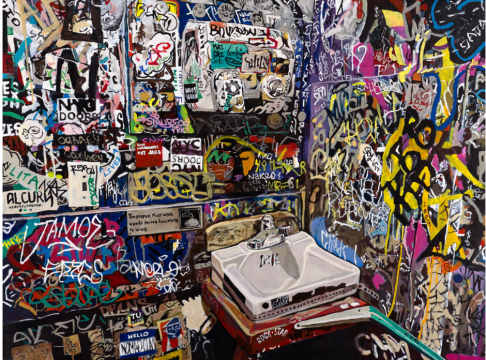 陈轩荣《G1.0.8.0 (The Restroom)》150×200cm 布面丙烯 2020 © 陈轩荣, 图片由艺术家提供 陈轩荣《G1.0.8.0 (The Restroom)》150×200cm 布面丙烯 2020 © 陈轩荣, 图片由艺术家提供
