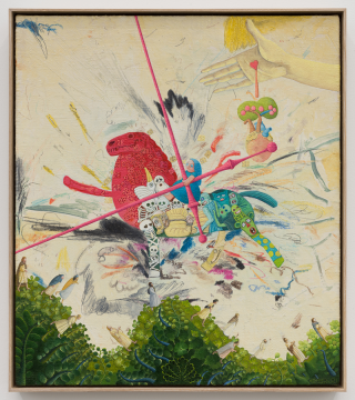 张弓 ZHANG Gong，来了 3 Advent 3，2020，布面油画，铅笔，油画棒 oil, pencil and oil pastel on canvas，42.2×37.1 cm，43.6×38.5 cm, framed 
