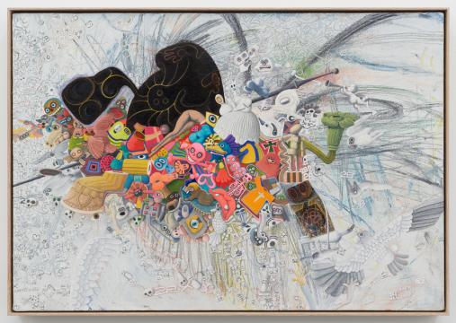 张弓 ZHANG Gong，来了 7 Advent 7，2021，布面油画，铅笔，油画棒 oil, pencil and oil pastel on canvas，45.5×65.5 cm，47×67 cm, framed 
