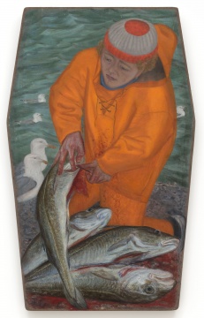 《跪地为鳕鱼开膛的博多》123x76x6cm 木板油画 1979 《跪地为鳕鱼开膛的博多》123x76x6cm 木板油画 1979