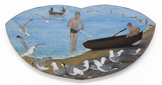 《向小船上泼水的男孩》121x246x9.5cm 木板油画 1981-1984 