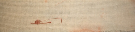 《透气》之二（局部）5x88cm 材料：朱砂、纱布，2015 