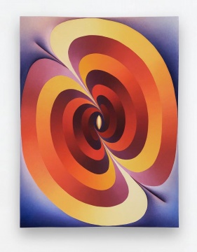 洛伊·霍洛韦尔《橙色（黄色、紫色和蓝色）的相连灵格》122 x 91.5 x 9.3 cm油漆、丙烯介质、锯末和高密度泡沫，装在亚麻布上的面板上 2018图片由佩斯画廊提供 courtesy Pace Gallery 