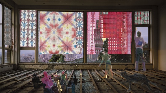 陈彧君，《围城状态》，2022，水彩纸上综合材料，150×224 cm  