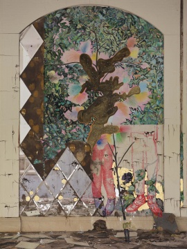 陈彧君，《堕落》，2022，水彩纸上综合材料，298×224 cm 