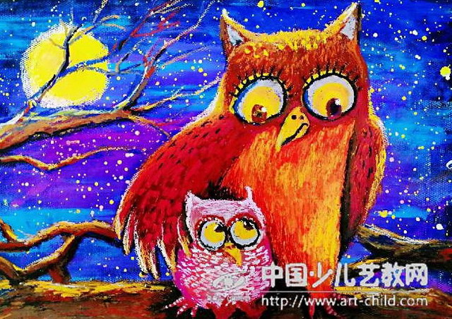 让孩子爱上画画：儿童画欣赏，体验猫头鹰的魅力！