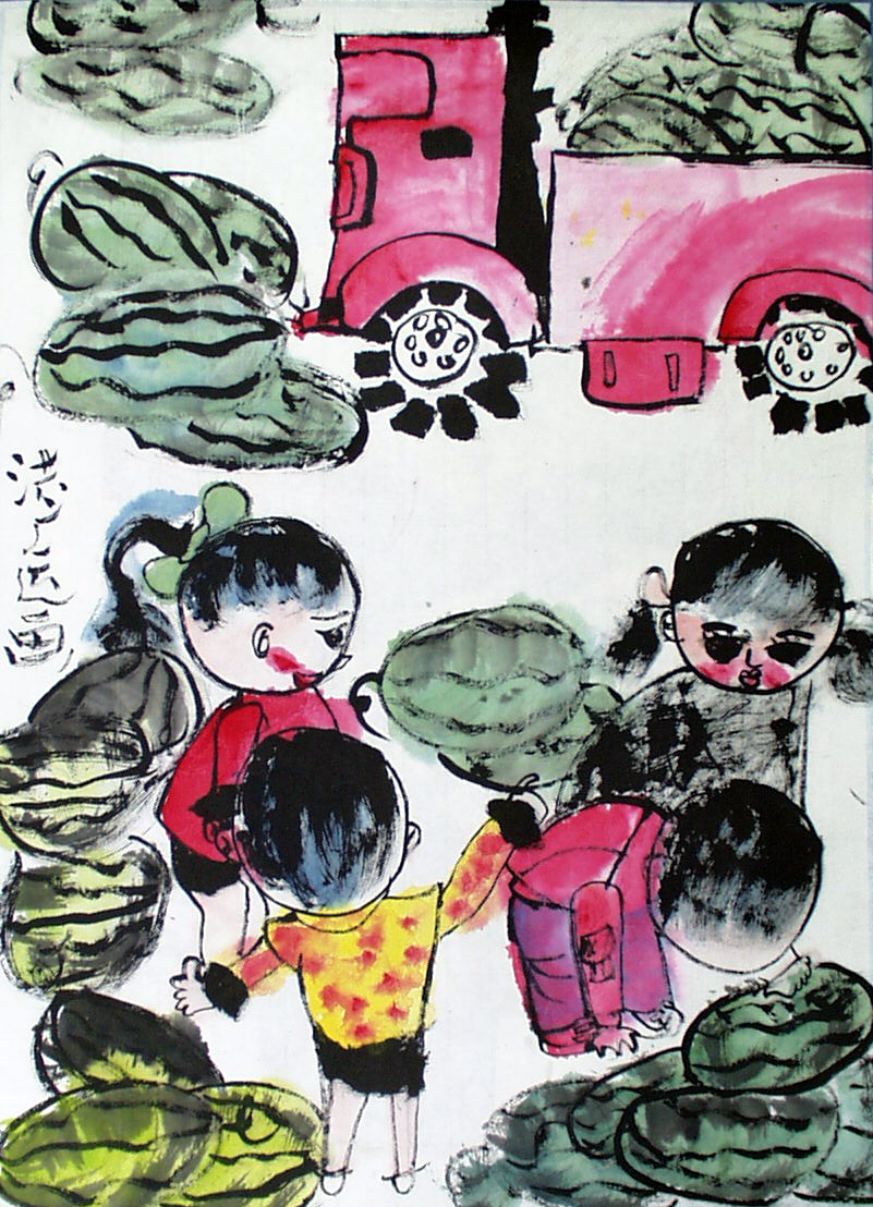 西瓜丰收—《少儿画苑》国际少儿书画大赛作品赏析