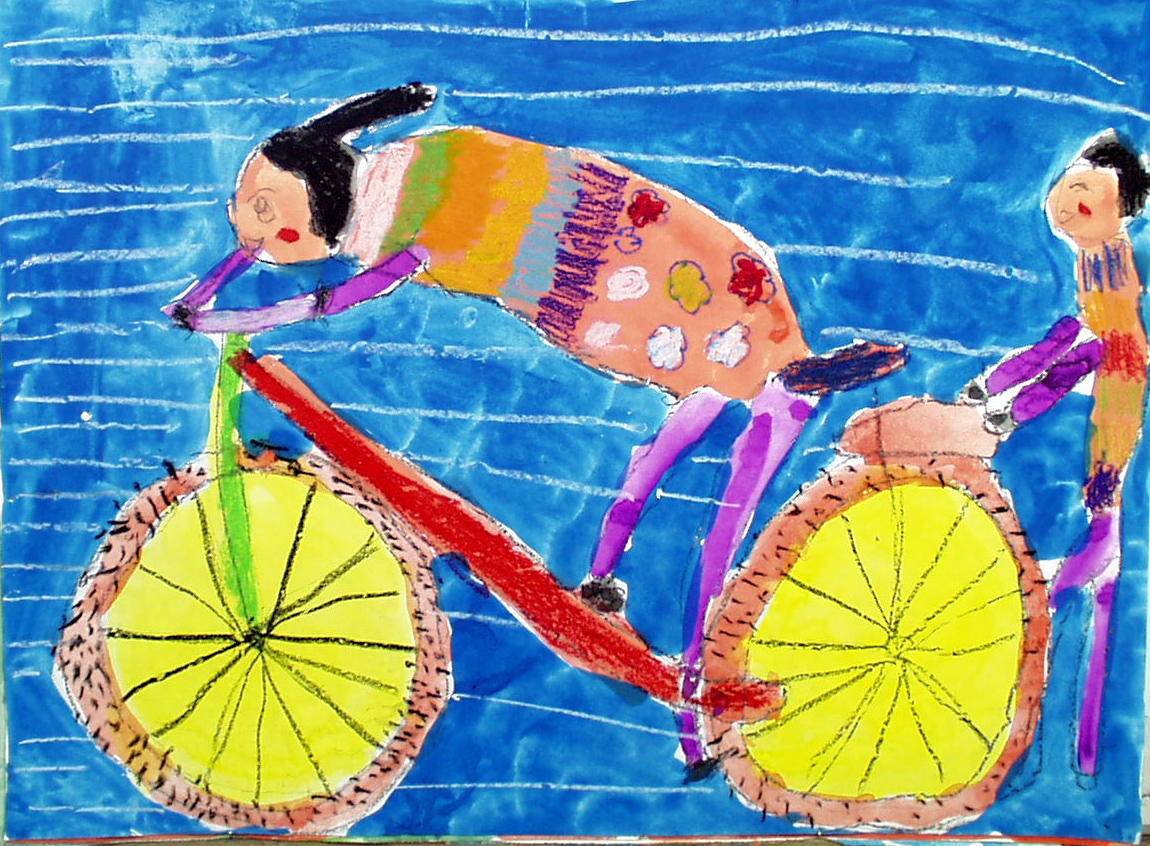 学骑车—《少儿画苑》国际少儿书画大赛作品赏析