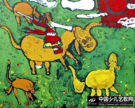 牧童放牛—《少儿画苑》国际少儿书画大赛作品赏析