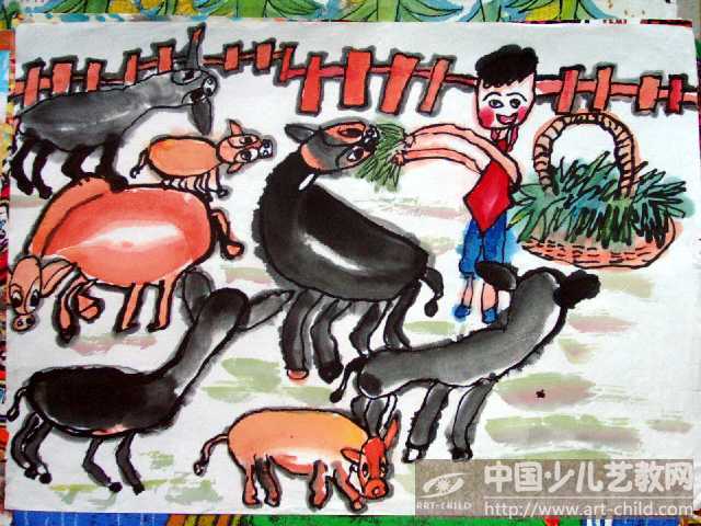 喂牛真有趣——《少儿画苑》国际少儿书画大赛