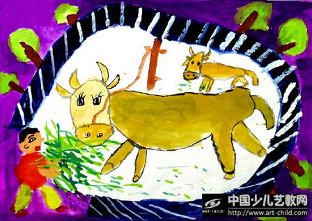 我家的两头牛—《少儿画苑》国际少儿书画大赛作品赏析