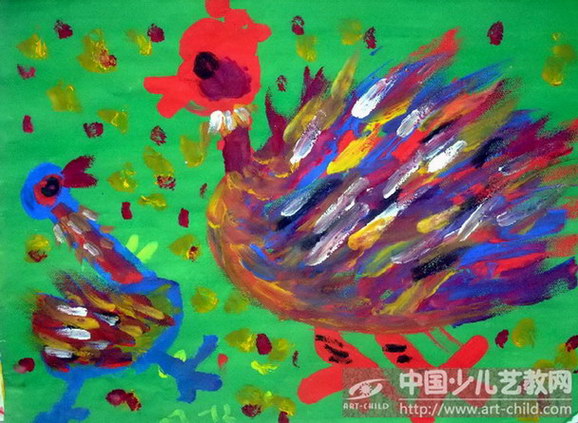 斗鸡——《少儿画苑》国际少儿书画大赛作品赏析