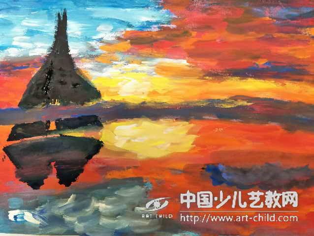 海上日落—《少儿画苑》国际少儿书画大赛作品赏析