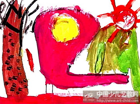 太阳月亮倒影大河--《少儿画苑》国际少儿书画大赛作品赏析