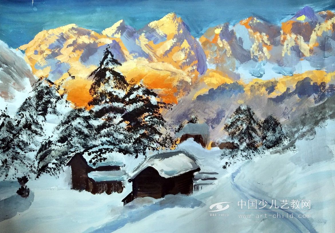 雪景--《少儿画苑》国际少儿书画大赛作品赏析