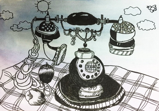 《电话写生》——选自《少儿画苑》国际少儿书画大赛