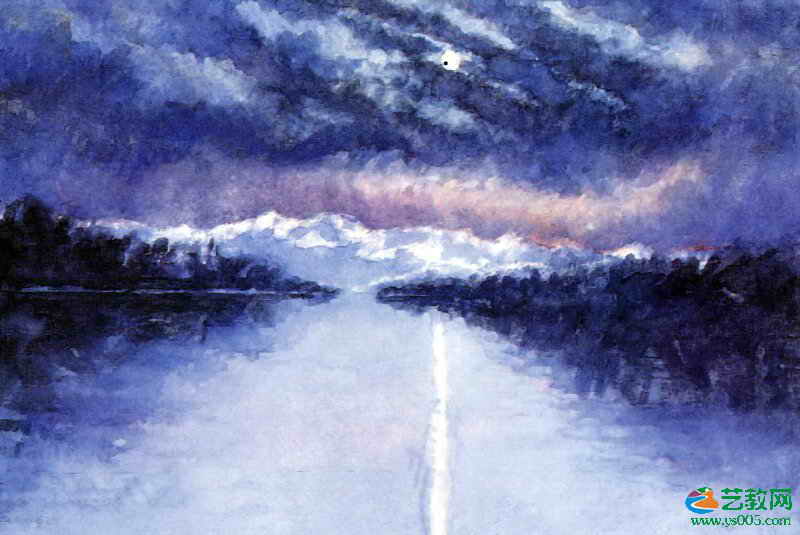 水彩画技法＿夹色法案例＿夜色