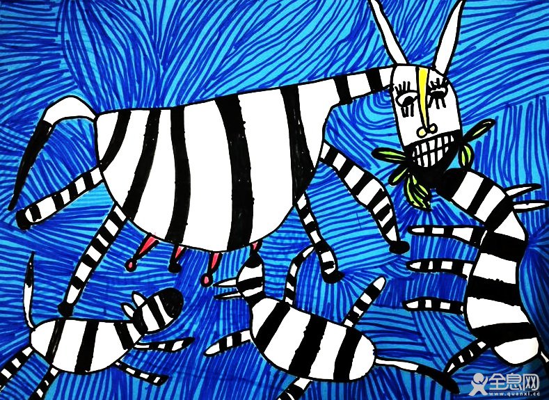 斑马妈妈和宝宝们——《少儿画苑》第27届国际少儿书画大赛精品