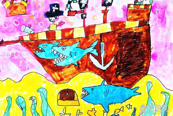 双头鲨海盗船——《少儿画苑》第29届国际少儿书画大赛精品