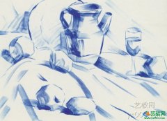 水粉画综合案例_厚涂法_干画法_白瓷盘与陶罐