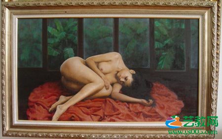 油画家王国俊作品《雨打芭蕉》 