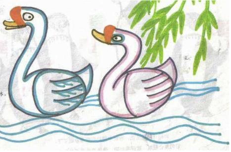 儿童水彩笔画—大白鹅