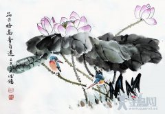 荷塘翠鸟的画法