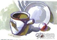 如何用水粉画陶罐和盘子