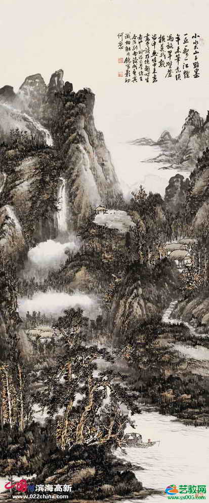 国画名家刘皓作品:一丘一壑一江烟