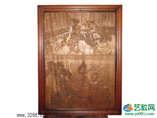 第五届中国(东阳)木雕工艺美术精品博览会银奖作品中信红木《东北民间故事》挂屏